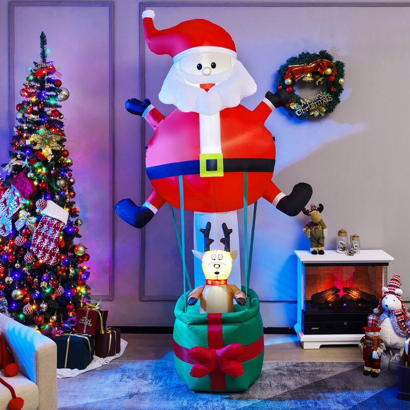 8FT Inflatable Christmas Santa Claus with Hot Air Balloon and Reindeer