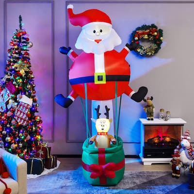 8FT Inflatable Christmas Santa Claus with Hot Air Balloon and Reindeer