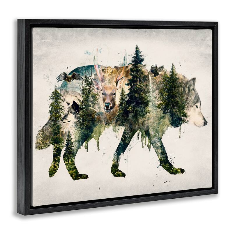 Stupell Woodland Wildlife Wolf Contour Framed Floater Canvas Wall Art Design By Barrett Biggers