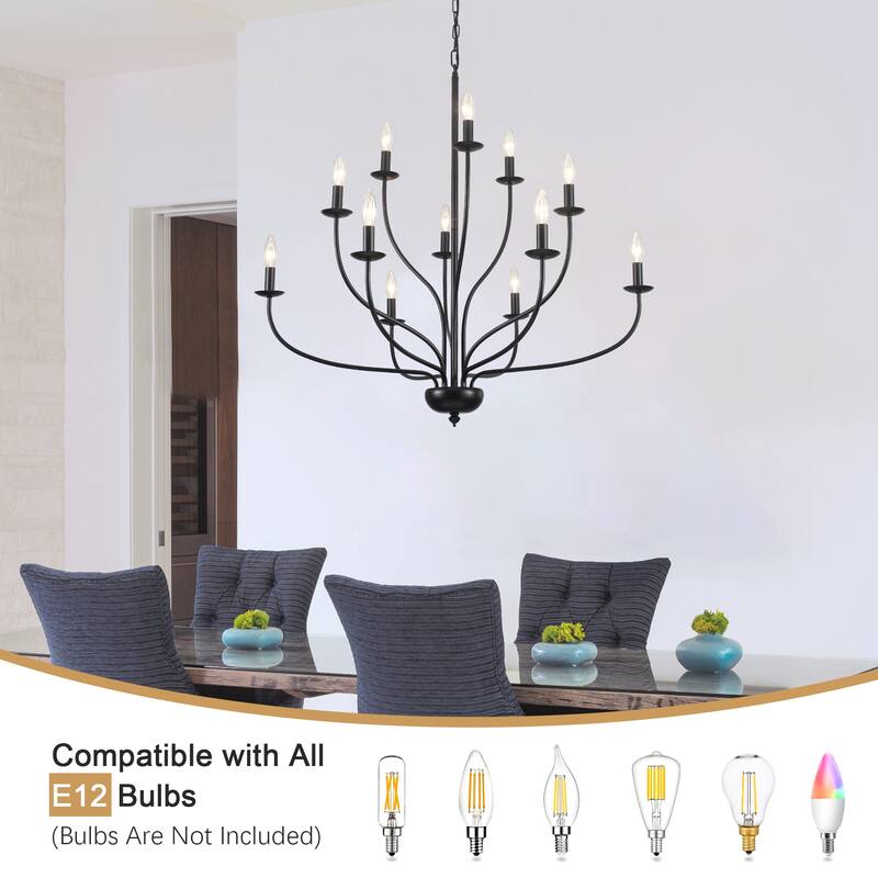 12-Light Candlestick Hanging Linear Chandelier Lighting 3-Tier Ceiling Light Fixture for Kitchen Island