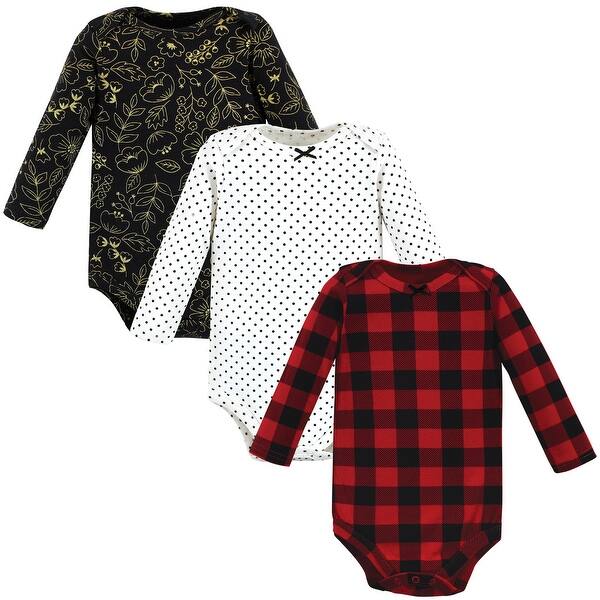 slide 1 of 1, Hudson Baby Infant Girl Cotton Long-Sleeve Bodysuits, Buffalo Plaid Gold 0-3 Months - Buffalo Plaid Gold