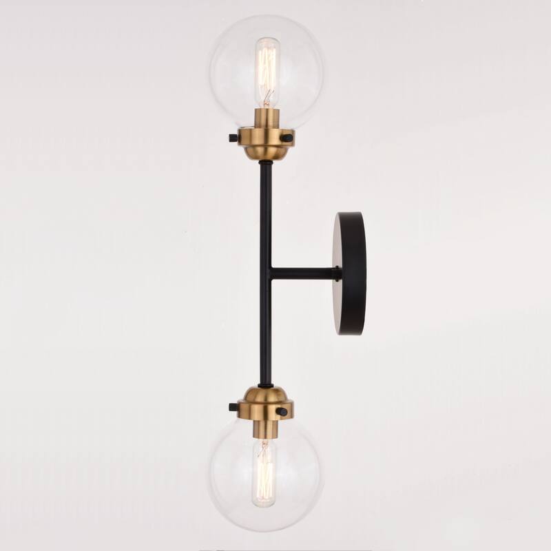 Industrial Wall Sconce - 2 Light Brass Bronze Globe - MCM Style Lighting - 20