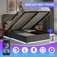 preview thumbnail 29 of 35, Upholstered Queen Hydraulic Storage Bed with RGB LED Light - Elegant Green Velvet Design