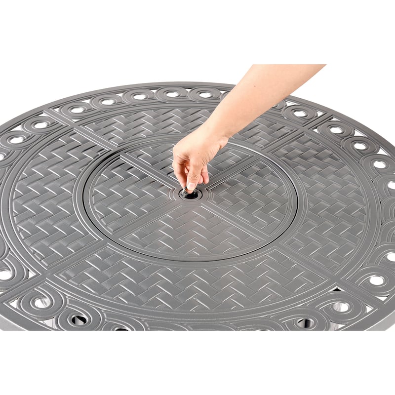 Round 34 in. x 34 in. Aluminum Propane Fire Pit Table with Glass Beads, Two Covers, Lid, 37,000 BTUs - N/A