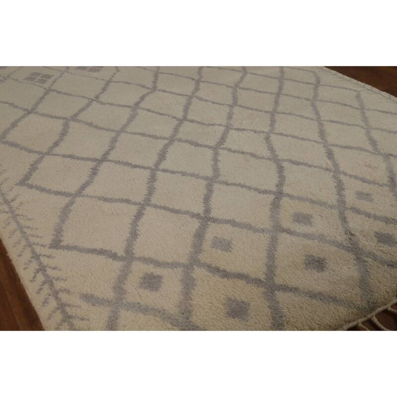 All-Over Trellis Moroccan Oriental Area Rug Hand-Knotted Wool Carpet - 5'0" x 8'1"