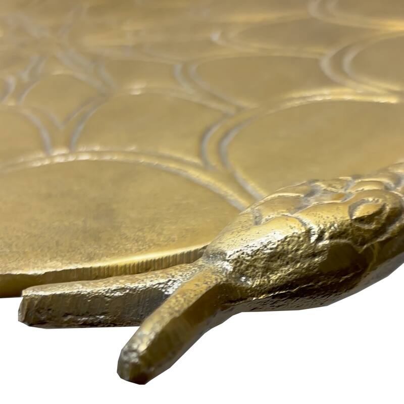22 Inch Side End Table, Handcrafted Textured Snake Skin Pattern Base, Brass Aluminum