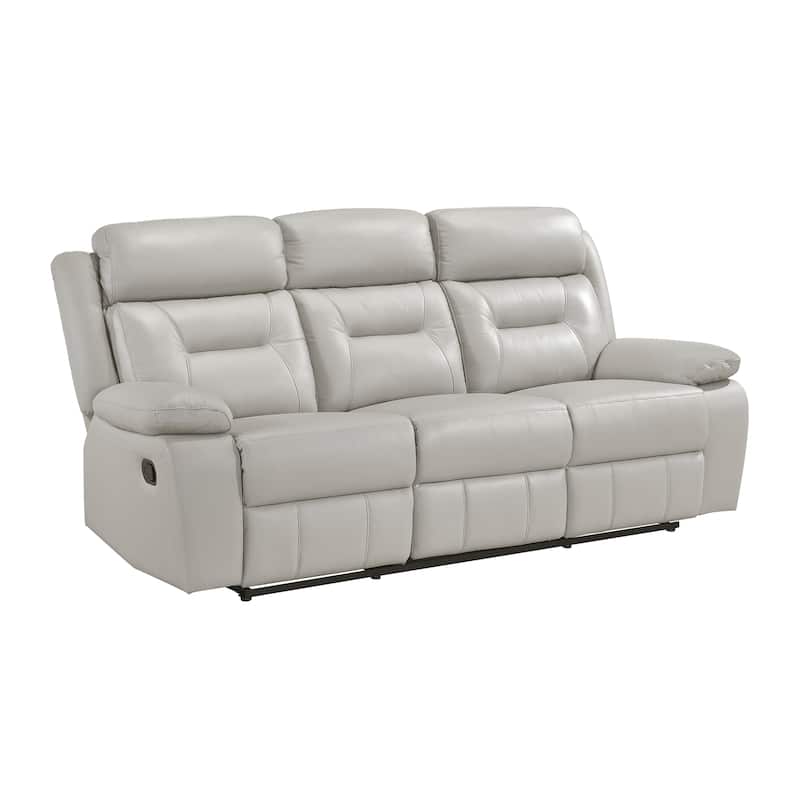 Papyrus Leather Match Manual Double Reclining Sofa - Silver