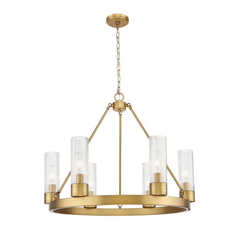 Innovations Lighting Downtown Urban - Boreas - 6 Light 29" Chandelier with 8" Shades - Striped Clear/Brushed Brass