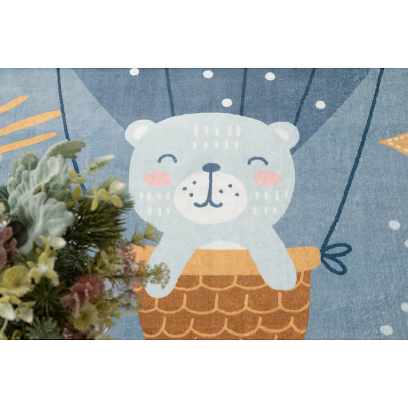Kids Collection Stars, Planets, & Cheerful Animals Navy Rug