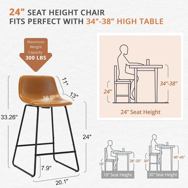 dimension image slide 3 of 9, LUE BONA Modern Faux Leather Metal Frame Counter Height Bar Stools (Set of 4)