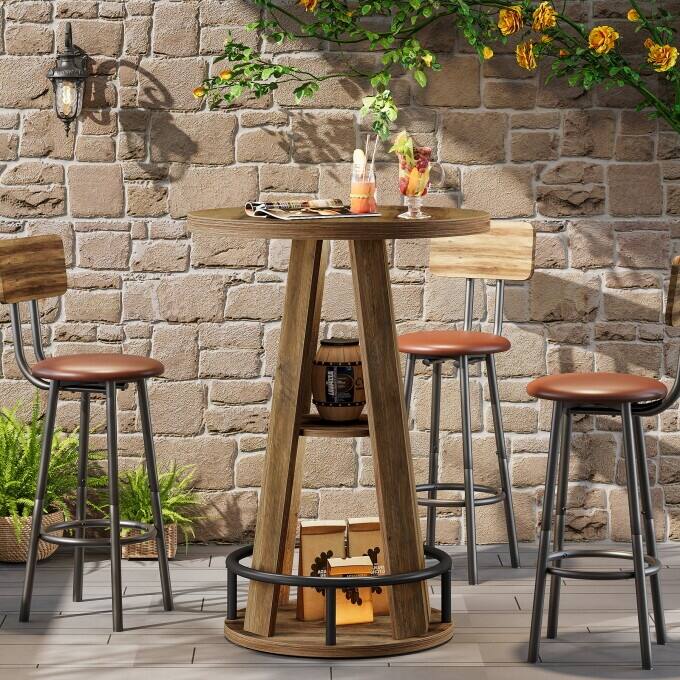 Round Counter Height Bar Table, Wooden High Top Pub Table