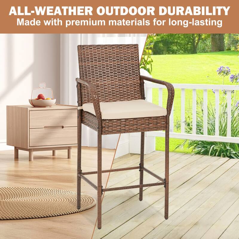 AVAWING All-Weather Wicker Bar Stools - Cushioned, Ergonomic, for Patio & Poolside - Black/Brown/Grey