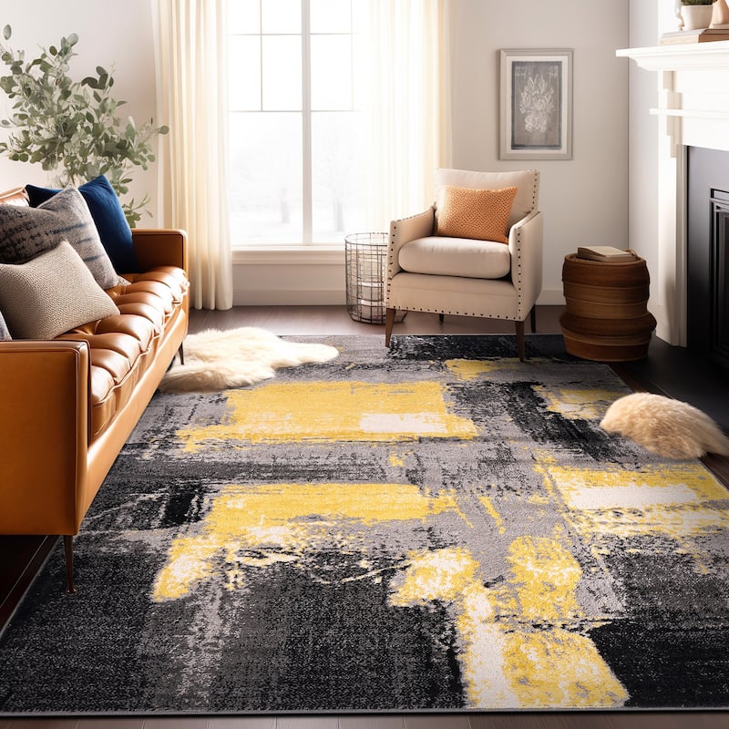 World Rug Gallery Contemporary Abstract Watercolor Yellow Area Rug