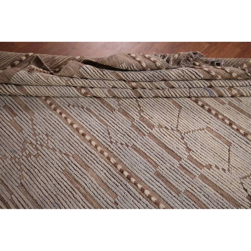 All-Over Striped Moroccan Modern Area Rug Handmade Wool Carpet - 8'0"x 12'1"