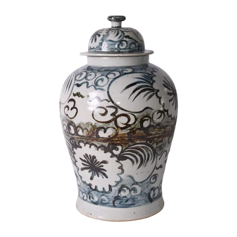 Blue And White Sea Flower Temple Jar Large - 13x13x22
