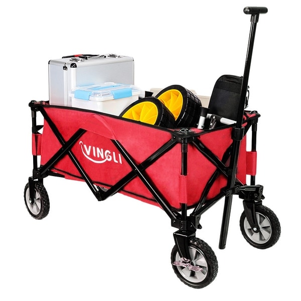 Collapsible Outdoor Utility Wagon Red Capacity 150 lbs On