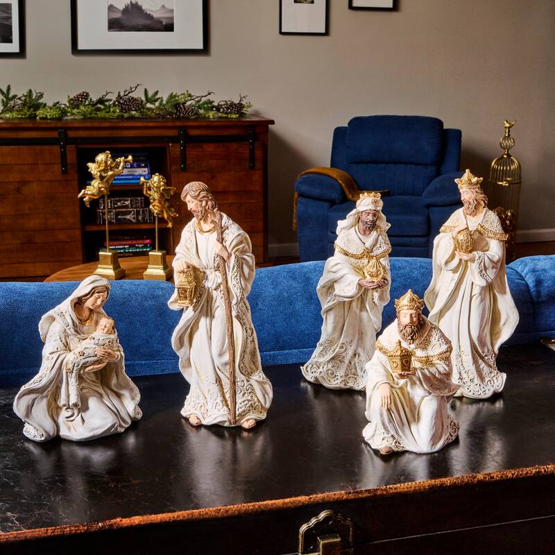 7-11" Resin Etched Nativity Set of 5