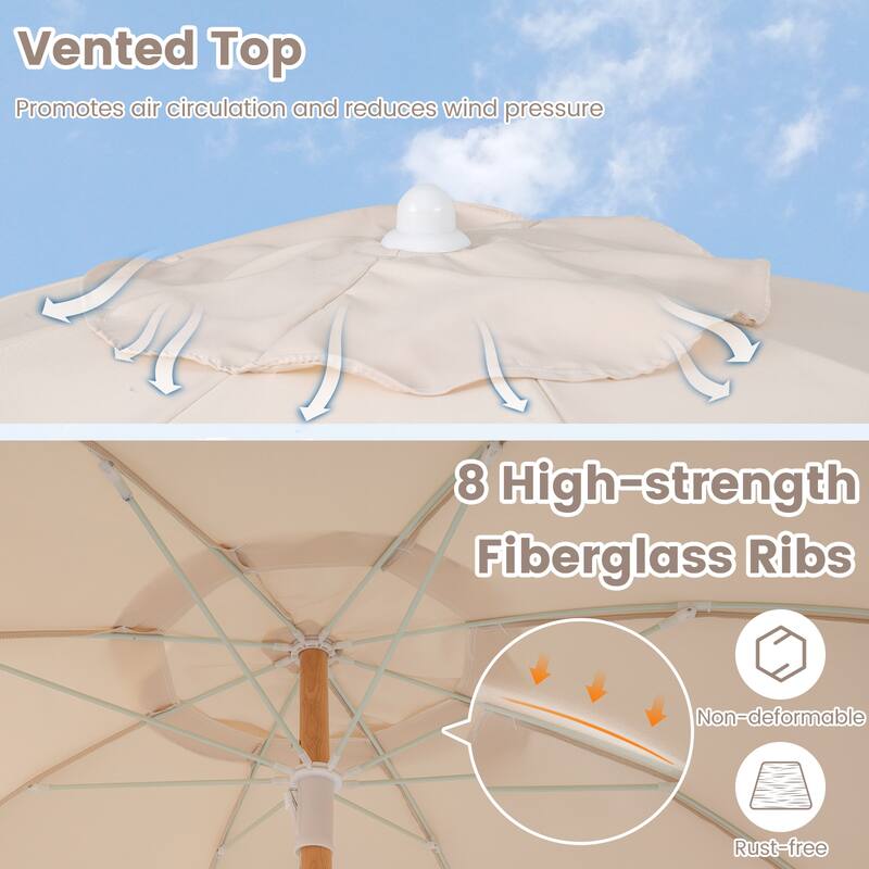 Gymax 6 FT Patio Umbrella w/ Fringe Push Button Tilt 8 Sturdy Ribs