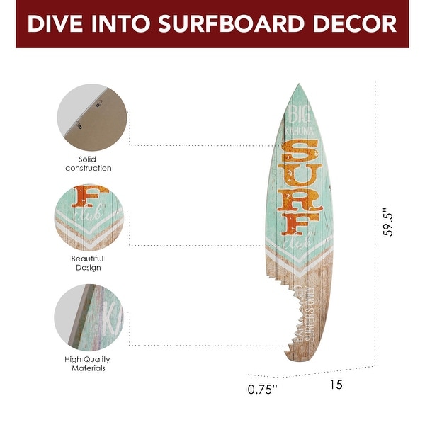 Big Kahuna Surf Club Shark Bite Wood Surfboard Plaque Wall Big Kahuna Surf Club Shark Bite Wood Surfboard Plaque Wall