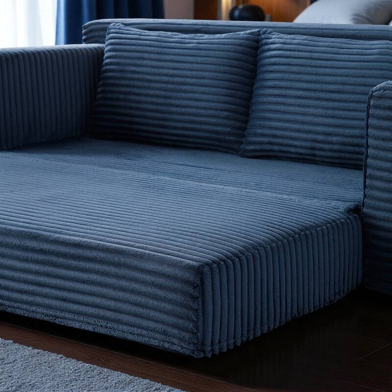 Memory Foam Cloud Loveseat, 2-in-1 Convertible Corduroy Folding Couch Bed, No-Assembly Floor Sofa with Storage Pockets