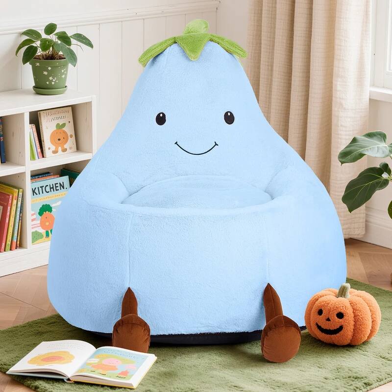 Kids Eggplant Bean Bag Chair and Crash Pad Lounger Seat for Gaming, Reading and Watching TV for Toddlers and Children's Rooms - Blue - Large