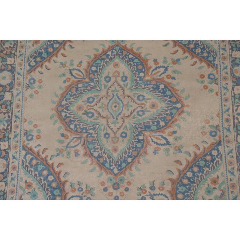 Hand Knotted Oriental 100% Wool Carpet Traditional Floral Beige & Ivories Tabriz Area Rug - 8' 8'' X 6' 5''