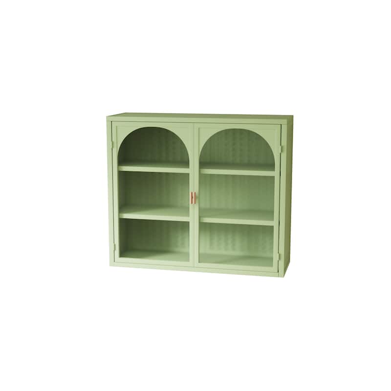 27.56"Glass Doors Modern Two-door Wall Cabinet with Featuring Three-tier Storage for Entryway,with Characteristic Woven Pattern