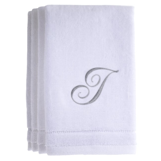Monogrammed White Fingertip Towel Set of 4 Embroidered with Initial - I