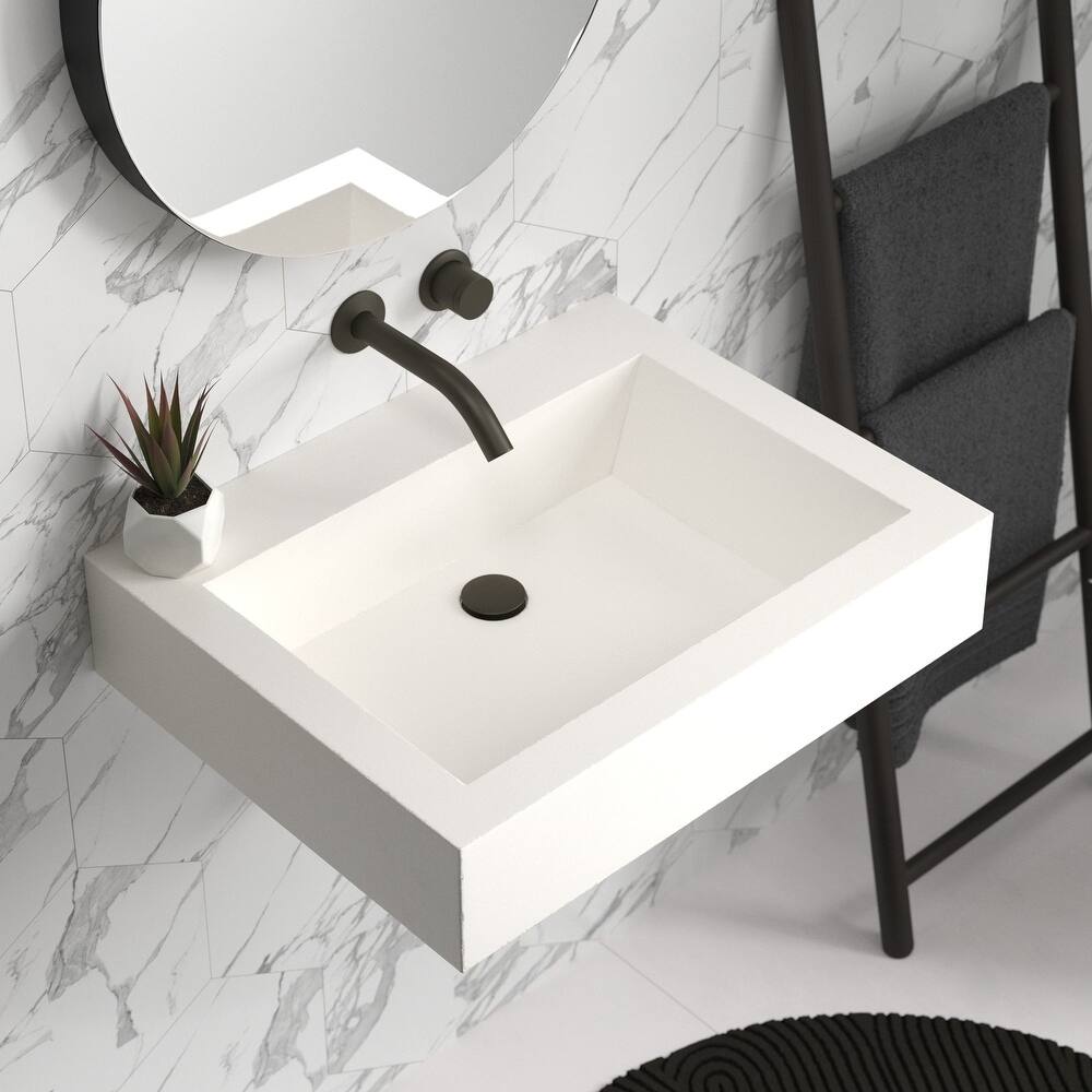 Natoma 24" Wall-Mounted Concrete Rectangular Bathroom Sink - Single Faucet Hole