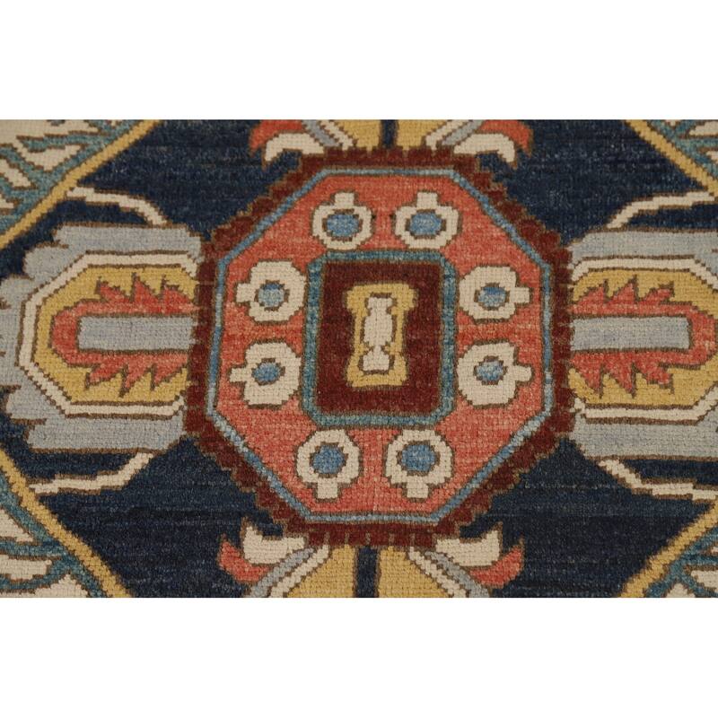 Vegetable Dye Geometric Heriz Oriental Area Rug Handmade Wool Carpet - 9'0" x 11'11"