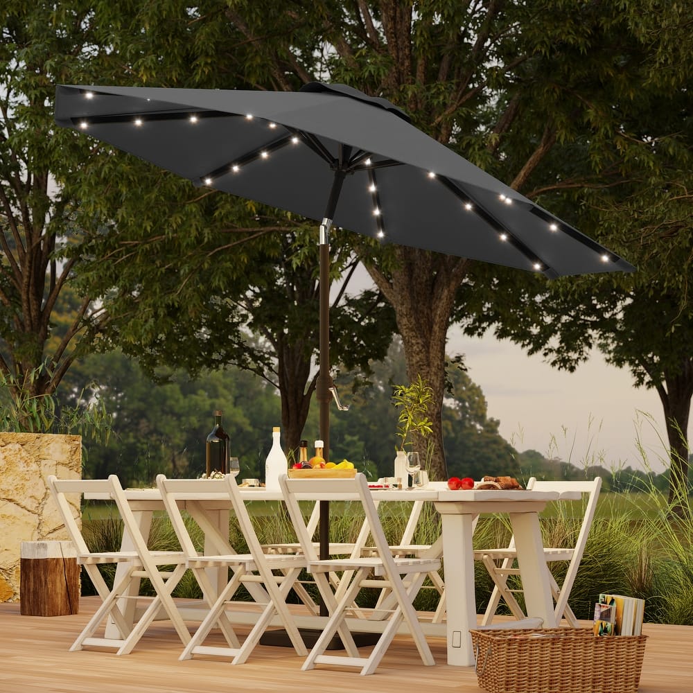 BONOSUKI Patio 9Ft LED Market Umbrellas With Solar Lights, Table Umbrella for Patio and Outdoor With Tilt Button