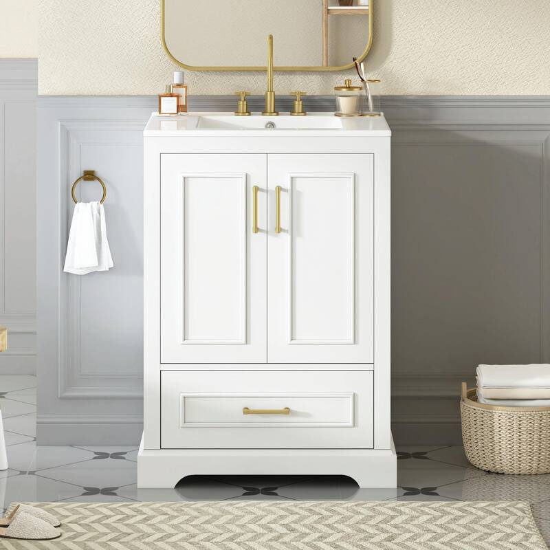 24" Bathroom Vanity with Sink - MDF Cabinet and Solid Wood Frame - White - 24 in