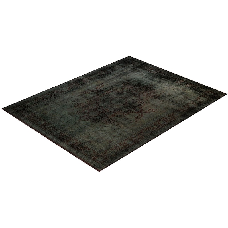 Overton Hand Knotted Wool Vintage Inspired Modern Contemporary Overdyed Gray Area Rug - 9' 3" x 12' 0"