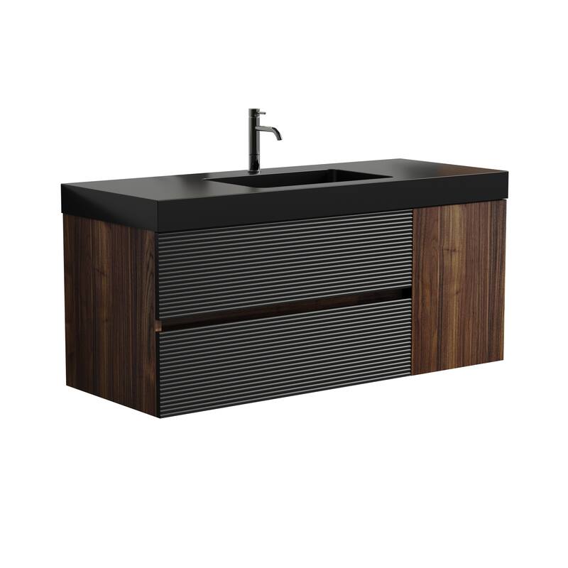 Wall Mounted Bathroom Vanity with Glossy White Solid Surface Sink