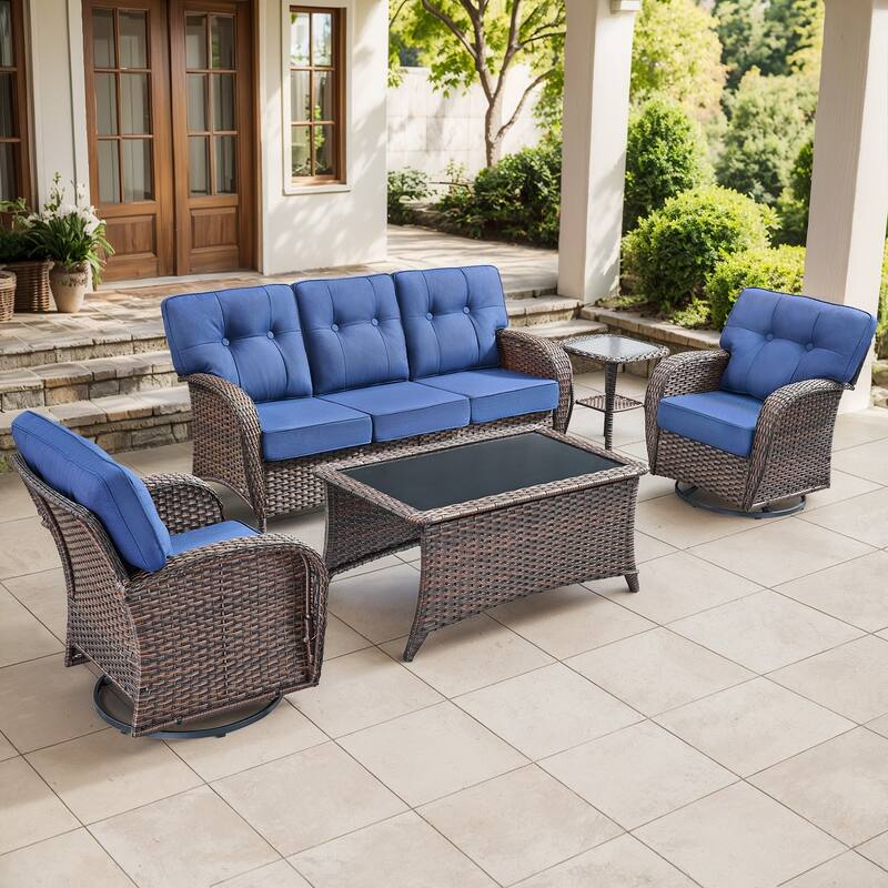Gymojoy Outdoor Wicker Patio Furniture Set, 5" Thick Cushioned Rattan Set with Swivel Chairs & Coffee Table