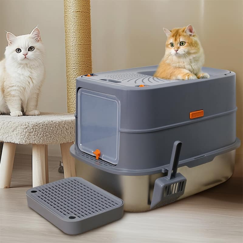 Full Enclosed Stainless Steel Cat Litter Box with Lid