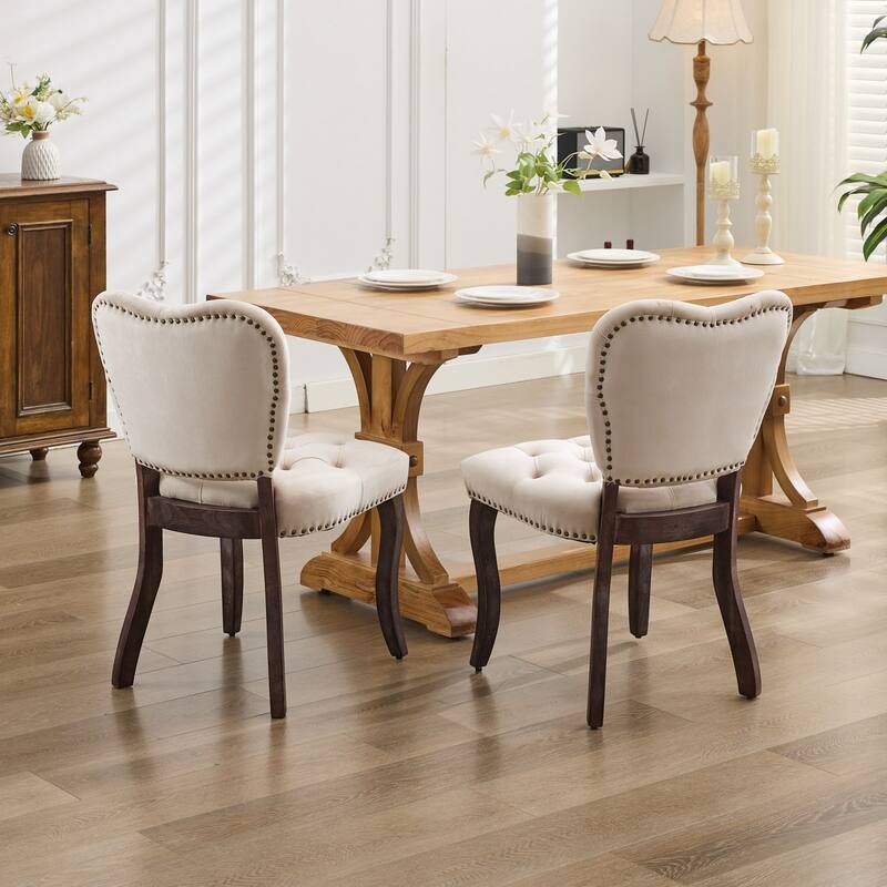 Velvet Dining Chairs Set of 2, Tufted Upholstered Kitchen Chair, Armless Lounge Side Chairs with Solid Wood Legs