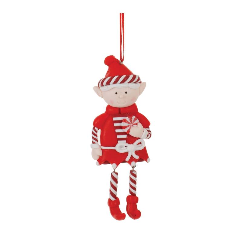Clay Elf Christmas Ornament - 5.25" - Red and White - 12ct