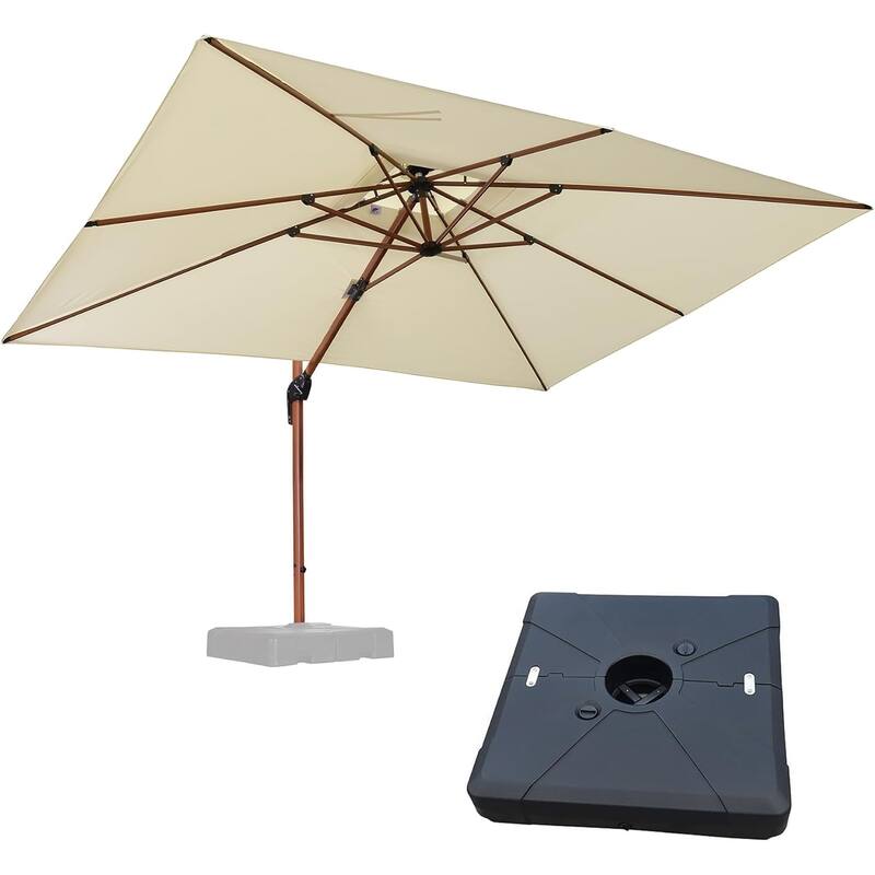 PURPLE LEAF 9/10/11ft Square 09x12ft Rectangle Wood Pattern Patio Cantilever Umbrella with Base - 9x12ft Cream
