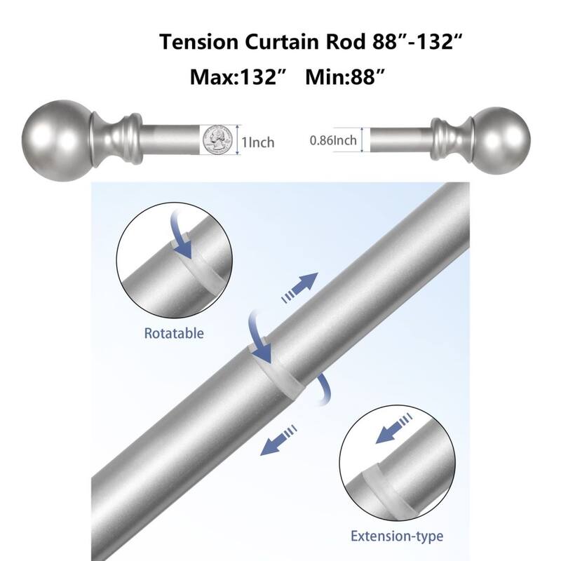 Lordear Adjustable Window Curtain Rod with Ball End Cap Finials - Silver/Gold/Black