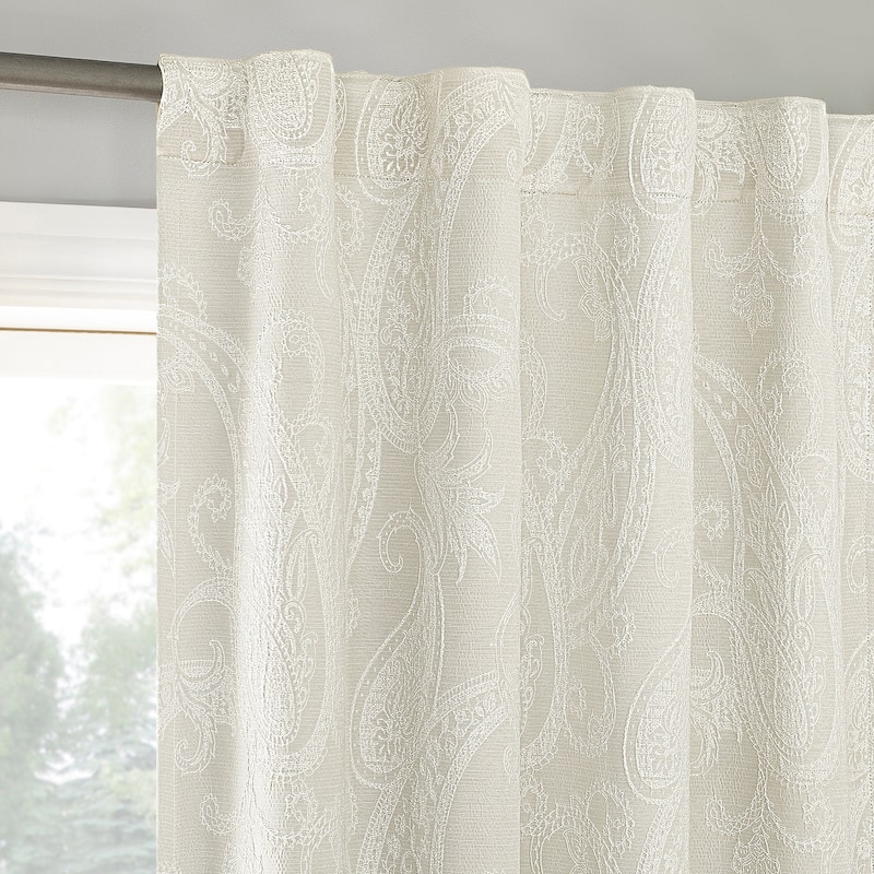 Sun Zero Pedra Paisley Embroidery Total Blackout Back Tab 1-Piece Curtain Panel, Single Panel - 40" x 63" - Pearl