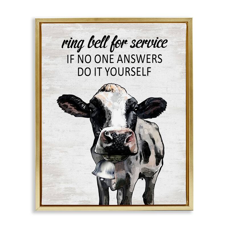 Stupell Laundry Service Cow Framed Floater Canvas Wall Art Design By Lettered and Lined - 17 x 21 - Gold