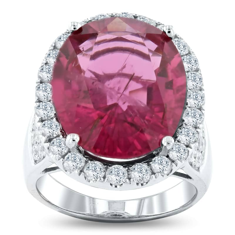 Auriya 14k White Gold 12 3/8ct Pink Tourmaline and 2 1/10ct TDW Diamond Ring