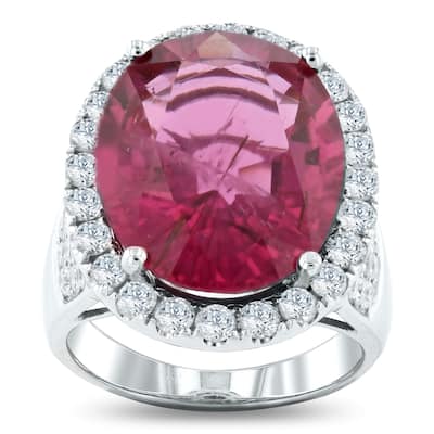 Auriya 14k White Gold 12 3/8ct Pink Tourmaline and 2 1/10ct TDW Diamond Ring
