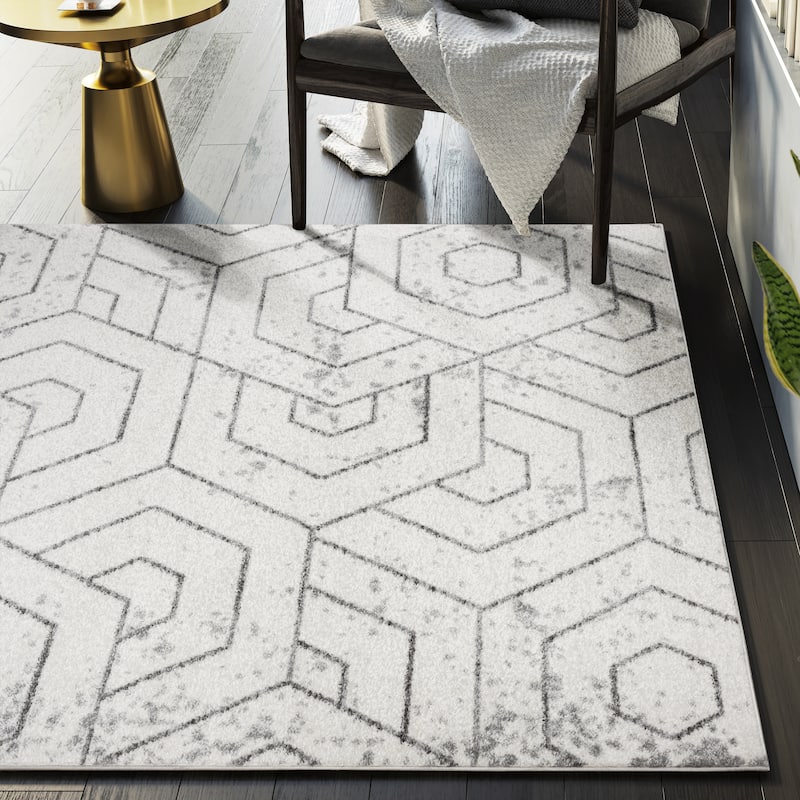 Abani Rugs Casa CAS190A Abstract Cream Honeycomb Area Rug