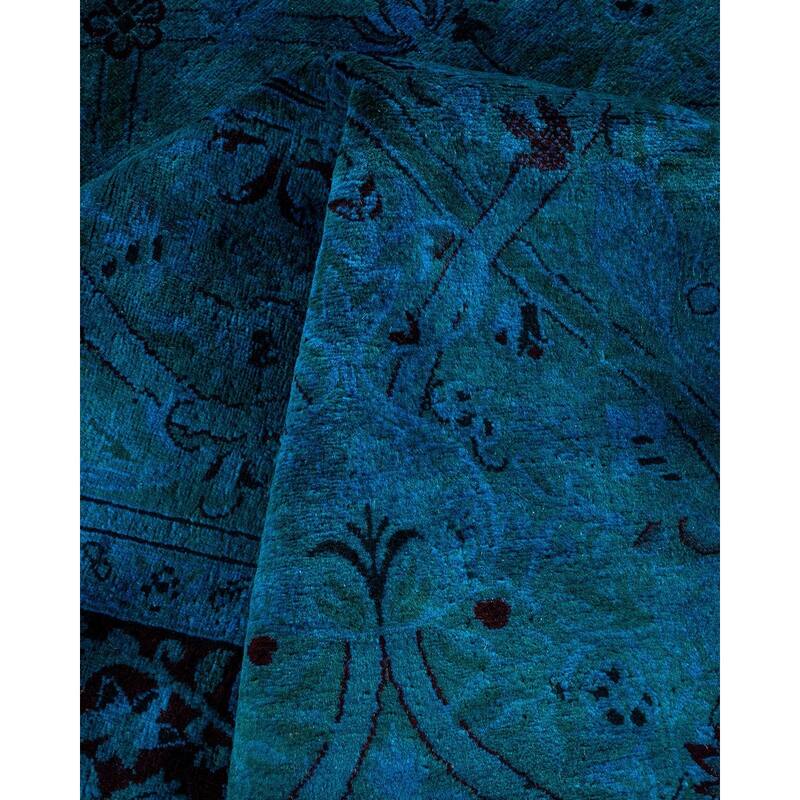 Overton Hand Knotted Wool Vintage Inspired Modern Contemporary Overdyed Blue Area Rug - 6' 1" x 8' 6"