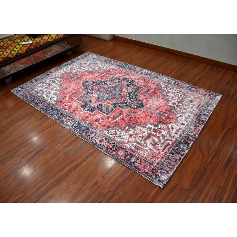 Hand Woven Victoria Micro Printed Polyester Traditional Oriental Area Rug