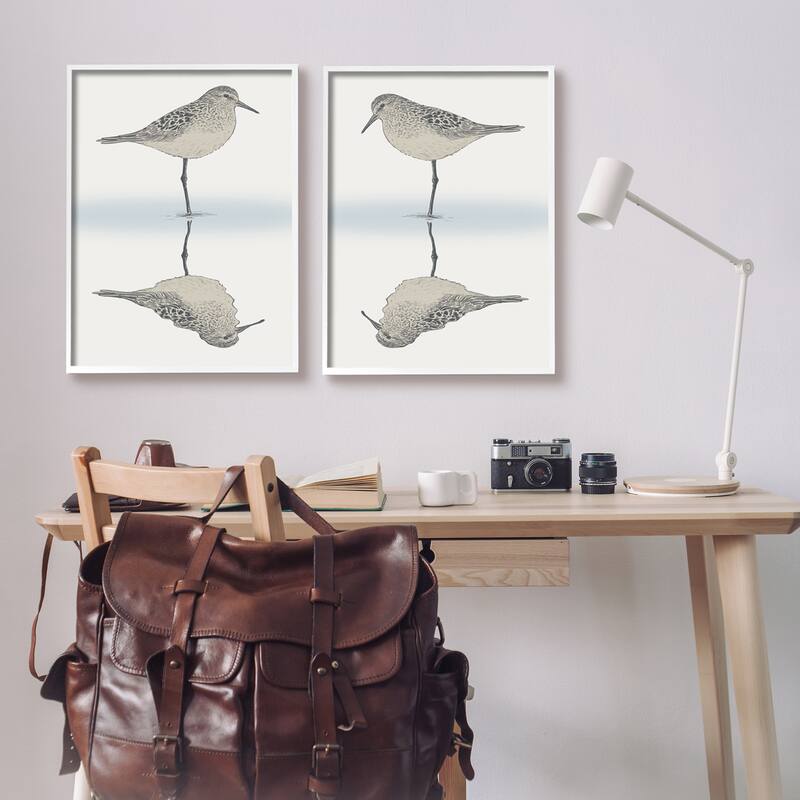 Stupell Tranquil Sandpiper Reflection Nautical Bird Beach Shore 2 Piece Framed Wall Art, Design by Ziwei Li