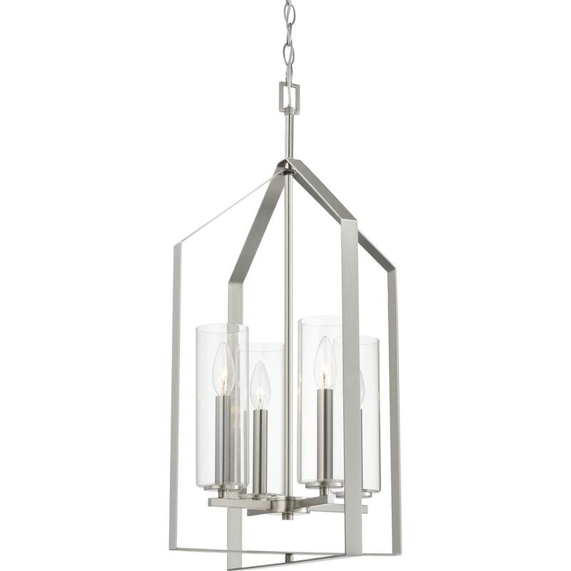 Vertex Collection Four-Light Brushed Nickel Contemporary Foyer Light - 15 in x 15 in x 28 in