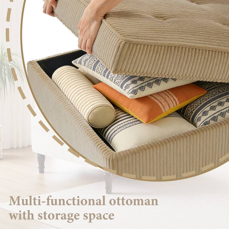 31.78" W Oversized Square Upholstered Storage Ottoman with Wooden Tray